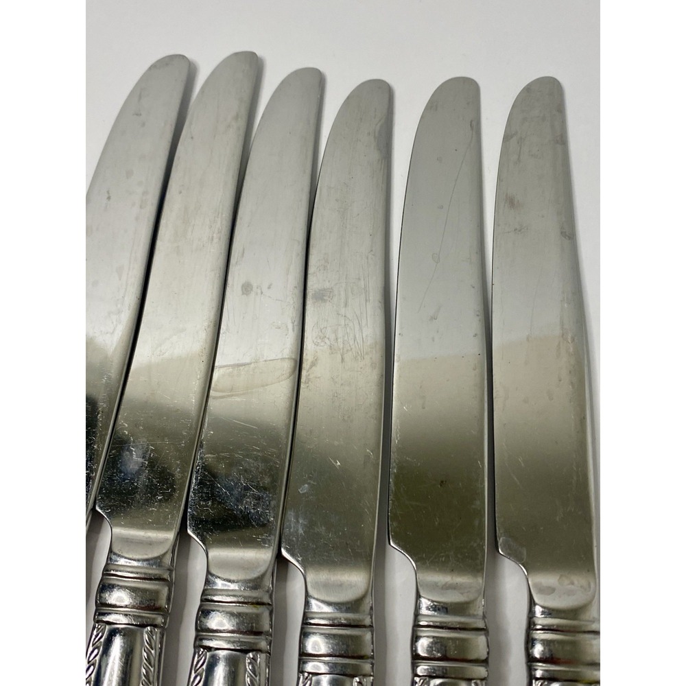 Reed & Barton BARRETT Rope Feathered Edge Glossy Dinner Knives 9 3/4" Lot Of 6 - Picture 5 of 6